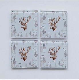 Resim Decorita Cam Bardak Altlığı 4'lü Takım Cervus Deer 10 CM x 10 CM Çok Renkli 