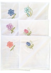 Resim Hediyelik İşlemeli Bayan Mendili 12 Adet 28x28 Cm 100 Pamuk Beyaz 