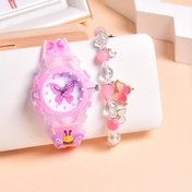 Resim Yeni Stil 2 Adet / Set 3D Silikon Kemer LED Flaş Lüminesans Kuvars Saatler Çocuklar İçin Moda Çiçek Kelebek Kızlar Bilek Saati Boncuk Bileziklerle 
