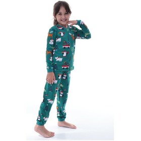 Resim Çocuk Kış Noel Yıllbaşı Desenli Pamuklu Pijama Takımı Unisex Rahat, Sıcak Ve Eğlenceli Ev Giyim Çok Renkli 