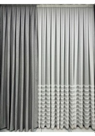 Resim Dizar Hafif Simli Gri Fon Perde 1/3 Sık Pile Gri 