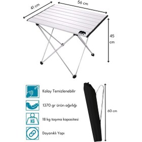 Resim Kamp Ayısı Küçük Alüminyum Katlanabilir Kamp Ve Piknik Masası, Çantalı, Gri Gri 