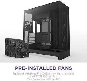 Resim NZXT H9 Flow 2025 Orta Kule ATX PC Kasası, Büyük Çift Odacıklı Tasarım, 3x 140mm + 1x 120mm Fan Dahil, 420mm Radyatör Desteği, Temperli Cam, Back-Connect Hazır, Siyah 
