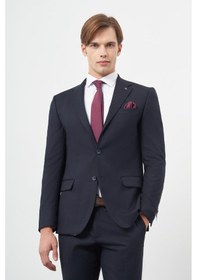 Resim İmza Koyu Lacivert Armürlü Mono Yaka Tam Astar Esnek 6 Drop Slim Fit Classic Takım Elbise 1001245175 Koyu Lacivert 
