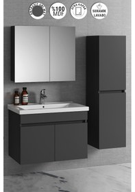 Resim Çiğdem 80+35 Cm Antrasit Gri Mdf Lavabolu Asma Banyo Dolabı Takım Antrasit - Gri 