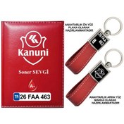 Resim Plakanıza Özel Kanuni Motor Logolu Kırmızı Ruhsat Kabı Ve Anahtarlık 