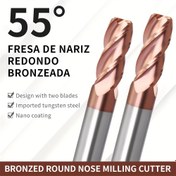 Resim Augusttools 55° Bronz Tungsten Çelik Burun Freze Kesici, CNC İşleme için 4 Bıçaklı Karbür Uçlu Freze, İthal Tungsten Çeliği Nano Kaplama ile, Hassas Kesim için Çift Bıçaklar 
