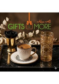 Resim 100cc 6lı Fincan Kabartma Gold Altın - Beyaz 