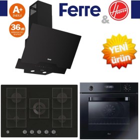 Resim Ferre Noressia Ankastre Set Siyah (Hoover HOT3051BI + HVG74K3B + D063-SA SlintArt 36 dB A+) 