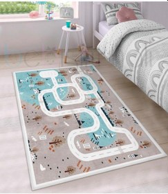 Resim Eğitici Yol Araba Çiftlik Desenli Çocuk Odası Halısı Çok Renkli 