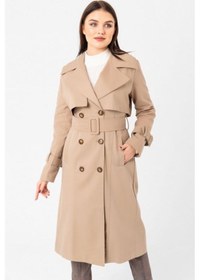 Resim Pastelastore %100 Pamuk Gabardin Uzun 110cm Astarlı Kemerli Kadın Trençkot 1111 Yeni Bej 