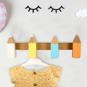 Resim Ahşap Kalem Şeklinde Çocuk & Bebek Odası Askılık Modern Dekoratif Duvar Askısı - Pastel 