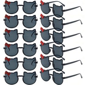 Resim 12 Çift Yeni Kedi Şekilli Çerçevesiz Pembe Gözlük Şeker Renkli Çerçevelerle Yay Süslemeli Sevimli Tatlı Siyah Gözlükler 