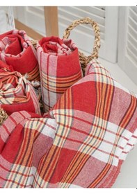 Resim Varol 4 Adet Klastik Pamuk Peştemal Geleneksel Hamam Peştemali Kırmızı 