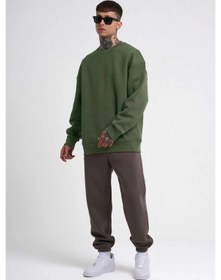 Resim Barlashive Erkek Bisikilet Yaka 3 İplik Pamuklu Sweatshirt - Haki Çok Renkli 