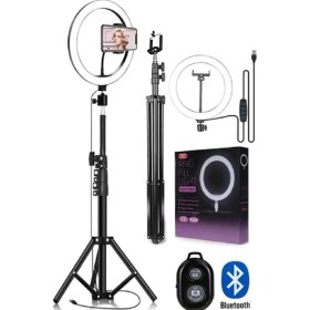 Resim Asfal Bluetooth Kumandalı 10"inç LED Işıklı Halka Işığı+ 210 cm Tripod + Yaylı Telefon Tutucu 
