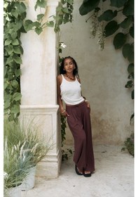 Resim Mai Collection Mai Studios Co. Mahoney Bordo Keten Palazzo Pantolon Bordo 
