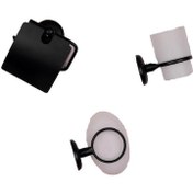 Resim Banyo Aksesuarı 3 lü Set Tuvalet Kağıtlıgı +Sabunluk + Diş Fırçalık Plastik Siyah Duvara Monte 