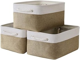 Resim TheWarmHome Düzenleme için Saklama Sepeti - 35,5 x 25,4 x 17,78 cm Orta 3'lü Paket Kolları Raflar için Katlanabilir Saklama Kutusu, Organizatör Küpleri için Canves Saklama Kutusu Bez Hediye Oyuncak 