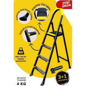 Resim Ertekpa Leo 3+1 Basamaklı Metal Siyah Merdiven 