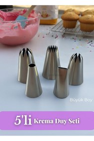 Resim Jet's Home Cupcake, Ekler, Pasta ve Kurabiye Duyu 5’li Büyük Boy Paslanmaz Çelik Dekoratif Krema Duy Seti Set-3 