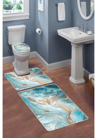 Resim Modern Desenli Dijital Baskı 3 Lü Banyo Paspas Takımı Yıkanabilir Kaymaz Tabanlı Klozet Takımı Klz0052 Renkli 