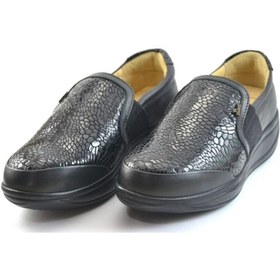 Resim Dr. Comfort 5013 Siyah Krokodil Deri Diyabetik Kadın Ayakkabı Siyah 