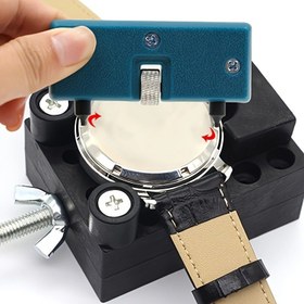 Resim Profesyonel Metal Saat Arka Açma Aleti - Taşınabilir İki Ayaklı Tasarım ve Ergonomik Mavi Saplı & Hassas Pil Değişimi için Ayarlanabilir Mengeneler - Saatçiler & Hobi Severler İçin İdeal, Saat Tamir Araçları | Kompakt Tasarım | Sağlam Yapı, Saat Aksesuarları 