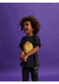 Resim Lolliboomkids Yeni Sezon Yıldızlı Karakter Baskılı Fitilli Taylı T-shirt Alt Üst Takım Sırt Yazı Baskı Detaylı Koyu Bej 