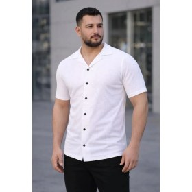 Resim Beruflic Erkek Waffle Kumaş Kısa Kollu Düğmeli Açık Yaka Regular Fit Gömlek - Beyaz 