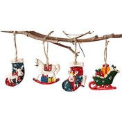 Resim Adet Noel Ağacı Süsleri Sevimli Noel Ağacı Süsleri Mini Retro Noel Çorapları, Kızak Ve Sallanan At 