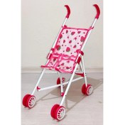 Resim Brother Toys Çilek Desenli Oyuncak Metal Puset Baston Bebek Arabası Kırmızı-Beyaz Desenli 
