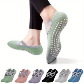 Resim Ekstra Tutuş Kadın Yoga Çorapları - Kaymaz, Pilates, Bale ve Fitness Antrenmanlarında Artırılmış Stabilite için Çapraz Kayış Tasarımı 