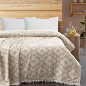 Resim Maxstyle Damask Jakarlı Çift Kişilik Pike Bej 220x240 cm 