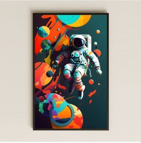 Resim Renkli Soyut Gezegenler Ve Astronot Temalı Pleksi Tablo 