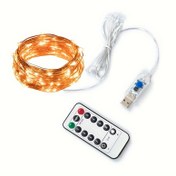 Resim 10.06 metre USB ile çalışan Noel Peri Işıkları Uzaktan Kumanda ile - 100 LED, 8 Mod, Ağaç & Çelenk Süslemeleri için Mükemmel, İç Mekan Kullanımı, Düğünler & Bayramlar için İdeal, Sonbahar, İlkbahar için 