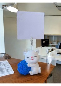 Resim Saks Yumak Tutan Oturan Kawaii Kedi Temalı Not Tutacağı Fotoğraf Tutacak Tutucu Ofis Seti Hediyelik Saks Mavi 