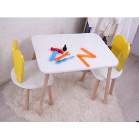 Resim Montessori Çocuk Çalışma Masası Takımı: 1 Beyaz Masa & 1 Sarı Bunny Sandalye Sarı 