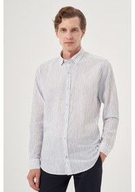 Resim Morven Erkek Lacivert Keten Trend Dynamic Fit Britli Yaka Gömlek 25ys004022200 Lacivert Lacivert 