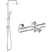 Resim Grohe 34576000 Gümüş Çift Başlıklı Kolonlu Silindir Banyo Bataryası Seti 