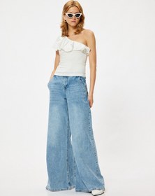 Resim Koton Fırfırlı Tek Omuz Üst Fisto Detaylı Slim Fit Beyaz 4sak10072uk Beyaz 