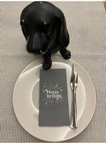 Resim Gümüş Yaldızlı Gri Happy Bırthday Garson Katlama Peçete 16 Adet 