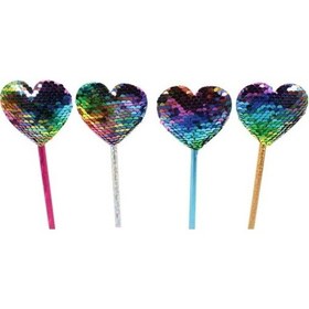 Resim Pul Payetli Gökkuşağı Kalp Kurşun Kalem 