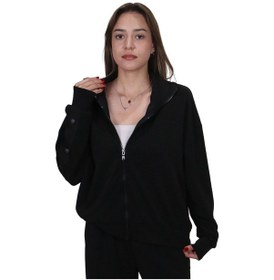 Resim Shinzone Kadın Modal Kumaş Dik Yaka Rahat Kalıp Siyah Ceket Hırka Siyah 