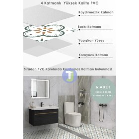 Resim Technojet Kendinden Yapışkanlı Karo Pvc Mutfak Banyo Tezgah Kaplama Sticker 6ADET 20CM×20CM 
