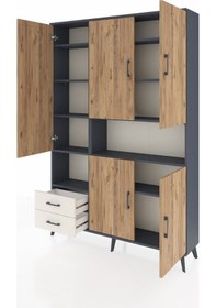 Resim Arges Dolap 10 Raflı 2 Çekmeceli 5 Kapaklı 132x30x195 Antrasit-çam/aytaşı Atlas Çam/aytası 