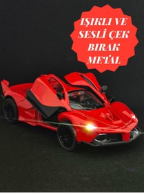 Resim Fidan oyuncak Işıklı ve Sesli Metal Spor Araba Kırmızı - Çek Bırak Mekanizmalı 