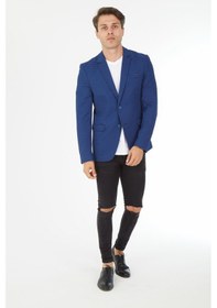 Resim Sposo 5105 Dar Kalıp Örme Kumaş Açık Laci Erkek Blazer Ceket Açık Lacivert 