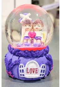 Resim Aşkımsın Sevgili Çift Temalı Mor Love Led Işıklı Kar Küresi 9 Cm 