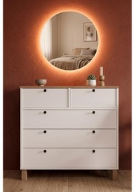 Resim Robin Home Led Aynalı Şifonyer 5 Çekmece Ahşap Ayaklı Sepet-beyaz 